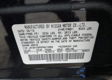 2015 Infiniti Q50 Sport z USA, uszkodzony, nr VIN JN1BV7AR5FM415982